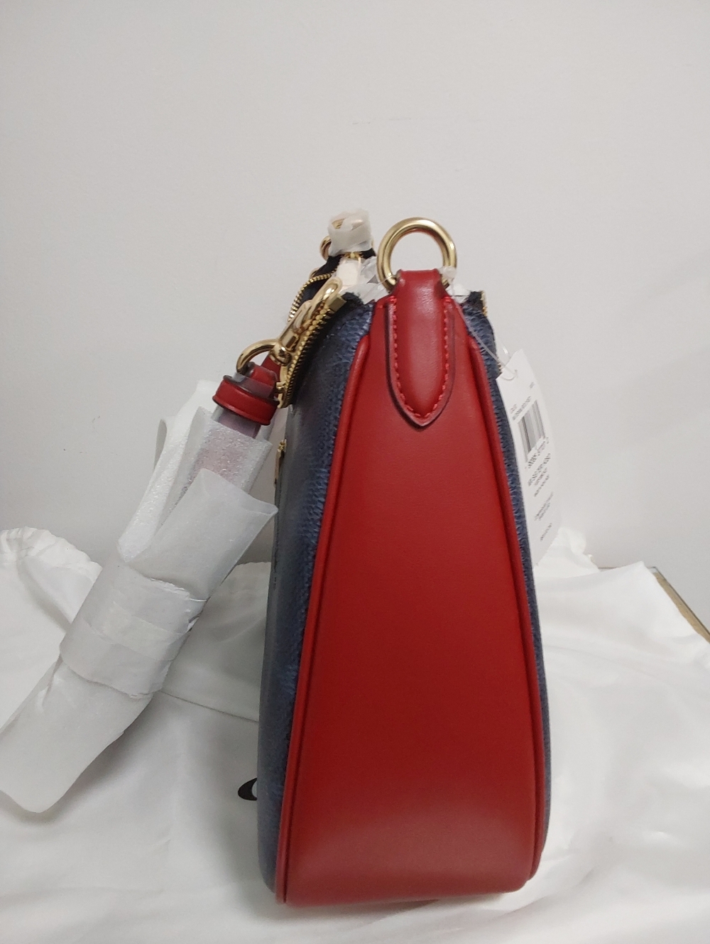 Coach Navy Signature Canvas Hobo with Red Trim and Gold Hardware - Picture 2 of 5